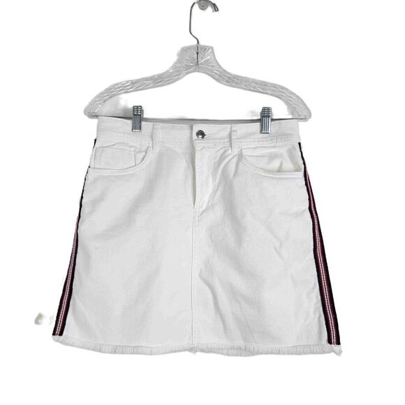 Zara Basic White Denim Mini Skirt Side Stripes Front Pockets Belt Loops Large - Picture 1 of 8